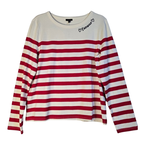 Talbots Tops - Talbots Red & White Striped Long Sleeve Pullover Top With ❤️ L'Amour Detail NWT